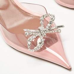 Amina Muaddi Light Pink PVC Rosie Crystal Embellished Slingback Pumps Size 38.5