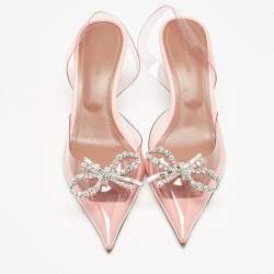 Amina Muaddi Light Pink PVC Rosie Crystal Embellished Slingback Pumps Size 38.5