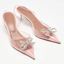 Amina Muaddi Light Pink PVC Rosie Crystal Embellished Slingback Pumps Size 38.5