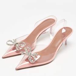 Amina Muaddi Light Pink PVC Rosie Crystal Embellished Slingback Pumps Size 38.5