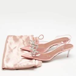 Amina Muaddi Light Pink PVC Rosie Crystal Embellished Slingback Pumps Size 38.5