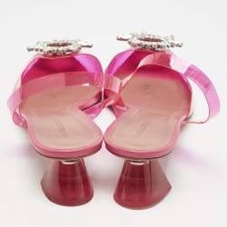 Amina Muaddi Pink PVC Begum Crystal Embellished Slingback Pumps Size 41
