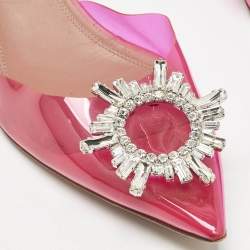 Amina Muaddi Pink PVC Begum Crystal Embellished Slingback Pumps Size 41