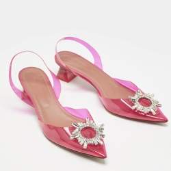 Amina Muaddi Pink PVC Begum Crystal Embellished Slingback Pumps Size 41