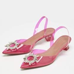 Amina Muaddi Pink PVC Begum Crystal Embellished Slingback Pumps Size 41