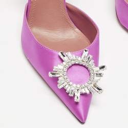 Amina Muaddi Pink Satin Begum Crystal Embellished Slingback Pumps Size 41