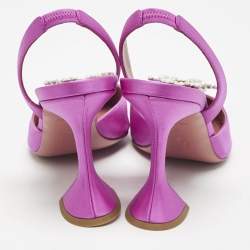 Amina Muaddi Pink Satin Begum Crystal Embellished Slingback Pumps Size 41