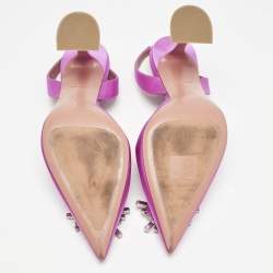 Amina Muaddi Pink Satin Begum Crystal Embellished Slingback Pumps Size 41