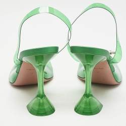Pre Owned Amina Muaddi Green PVC Begum Crystal Embellished Slingback Pumps Size 41