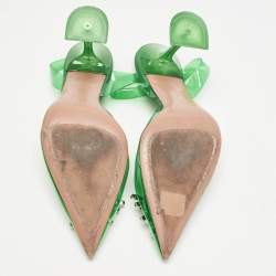 Pre Owned Amina Muaddi Green PVC Begum Crystal Embellished Slingback Pumps Size 41