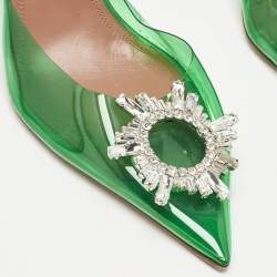 Pre Owned Amina Muaddi Green PVC Begum Crystal Embellished Slingback Pumps Size 41