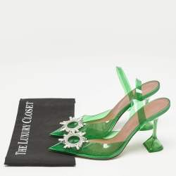 Pre Owned Amina Muaddi Green PVC Begum Crystal Embellished Slingback Pumps Size 41