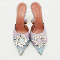 Pre Owned Amina Muaddi Purple Iridescent PVC Begum Crystal Embellished Mules Size 38
