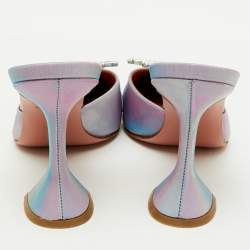 Pre Owned Amina Muaddi Purple Iridescent PVC Begum Crystal Embellished Mules Size 38