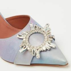 Pre Owned Amina Muaddi Purple Iridescent PVC Begum Crystal Embellished Mules Size 38