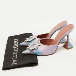 Pre Owned Amina Muaddi Purple Iridescent PVC Begum Crystal Embellished Mules Size 38