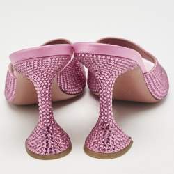 Amina Muaddi Pink Satin lupita Slide Sandals Size 39