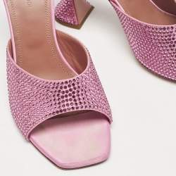 Amina Muaddi Pink Satin lupita Slide Sandals Size 39