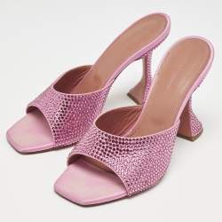 Amina Muaddi Pink Satin lupita Slide Sandals Size 39