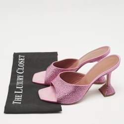 Amina Muaddi Pink Satin lupita Slide Sandals Size 39