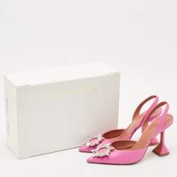 Pre Owned Amina Muaddi Pink Leather Begum Slingback Pumps Size 38.5