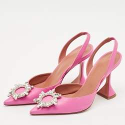 Pre Owned Amina Muaddi Pink Leather Begum Slingback Pumps Size 38.5