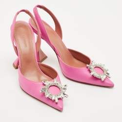 Pre Owned Amina Muaddi Pink Leather Begum Slingback Pumps Size 38.5