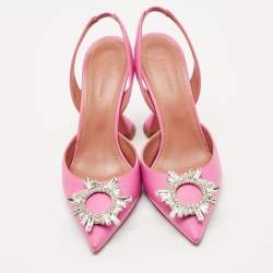 Pre Owned Amina Muaddi Pink Leather Begum Slingback Pumps Size 38.5