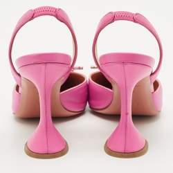 Pre Owned Amina Muaddi Pink Leather Begum Slingback Pumps Size 38.5