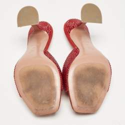 Pre Owned Amina Muaddi Red Suede Lupita Crystals Slide Sandals Size 39