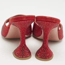 Pre Owned Amina Muaddi Red Suede Lupita Crystals Slide Sandals Size 39