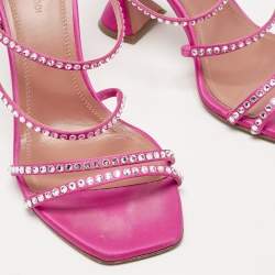 Amina Muaddi Pink Satin Naima Crystals Slide Sandals Size 38.5