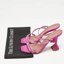 Amina Muaddi Pink Satin Naima Crystals Slide Sandals Size 38.5