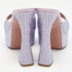 Pre Owned Amina Muaddi  Pink/Blue Satin Dalida Crystals Platform Sandals Size 37.5