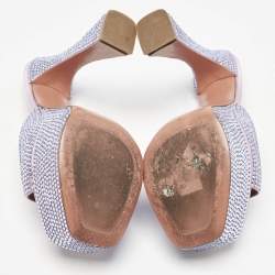 Pre Owned Amina Muaddi  Pink/Blue Satin Dalida Crystals Platform Sandals Size 37.5