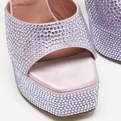 Pre Owned Amina Muaddi  Pink/Blue Satin Dalida Crystals Platform Sandals Size 37.5
