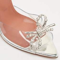 Pre Owned Amina Muaddi Silver PVC Rosie Slide Sandals Size 38.5