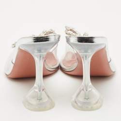 Pre Owned Amina Muaddi Silver PVC Rosie Slide Sandals Size 38.5