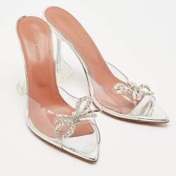 Pre Owned Amina Muaddi Silver PVC Rosie Slide Sandals Size 38.5