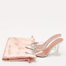 Pre Owned Amina Muaddi Silver PVC Rosie Slide Sandals Size 38.5