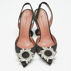مملوكة مسبقًا Amina Muaddi Black Satin Begum Slingback Pumps Size 35