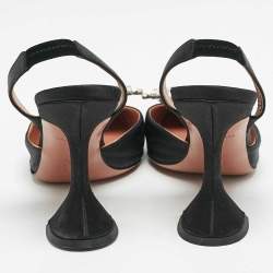 مملوكة مسبقًا Amina Muaddi Black Satin Begum Slingback Pumps Size 35