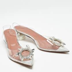 Amina Muaddi Silver PVC Begum Slingback Pumps Size 38