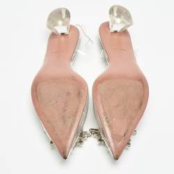 Amina Muaddi Silver PVC Begum Slingback Pumps Size 38