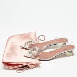 Amina Muaddi Silver PVC Begum Slingback Pumps Size 38