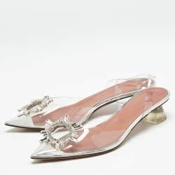 Amina Muaddi Silver PVC Begum Slingback Pumps Size 38