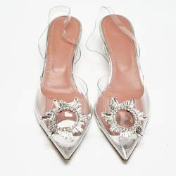 Amina Muaddi Silver PVC Begum Slingback Pumps Size 38