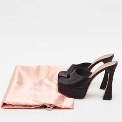 Amina Muaddi Black Satin Dalida Platform Slide Sandals Size 39