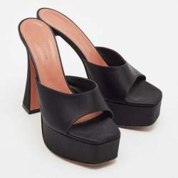 Amina Muaddi Black Satin Dalida Platform Slide Sandals Size 39