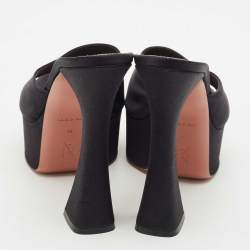 Amina Muaddi Black Satin Dalida Platform Slide Sandals Size 39